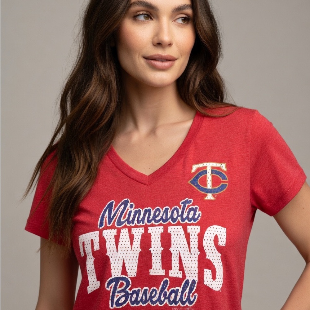 Minnesota Twins Red V-Neck T-Shirt MEDIUM (C5526)